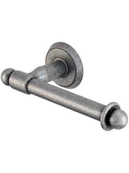 Wrought-Steel Euro Toilet-Paper Holder with Classic Rosette in Antique Steel.